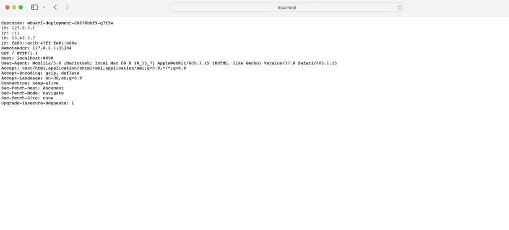 Whoami service on browser