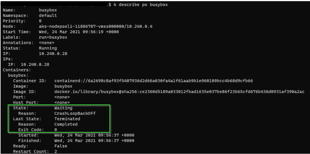 CrashLoopBackOff output